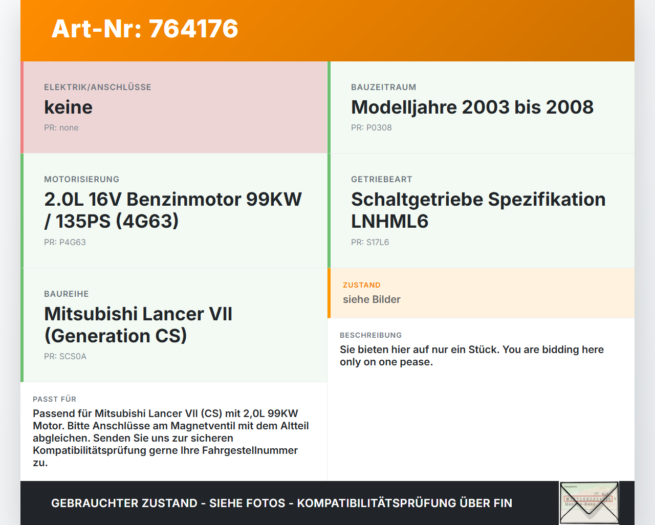Mitsubishi Lancer VII CS 03-08 2,0 99KW Magnetventil Mitsubishi Lancer VII CS 03-08 09.02.2005 gebraucht Vorschau 3