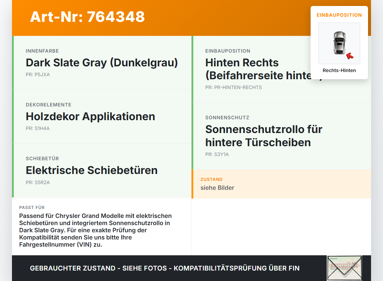 Chrysler Grand Voyager V RT 08-11 Türverkleidung Türpappe Rechts Hinten Sonnenschutzrollo Chrysler Grand Voyager V... Vorschau 3