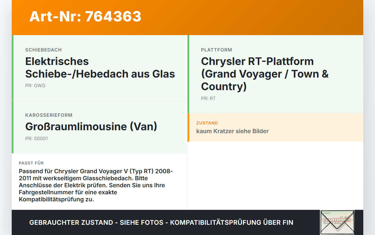 Chrysler Grand Voyager V RT 08-11 Schiebedach Chrysler Grand Voyager V RT 08-11 14.02.2008 gebraucht Vorschau 3