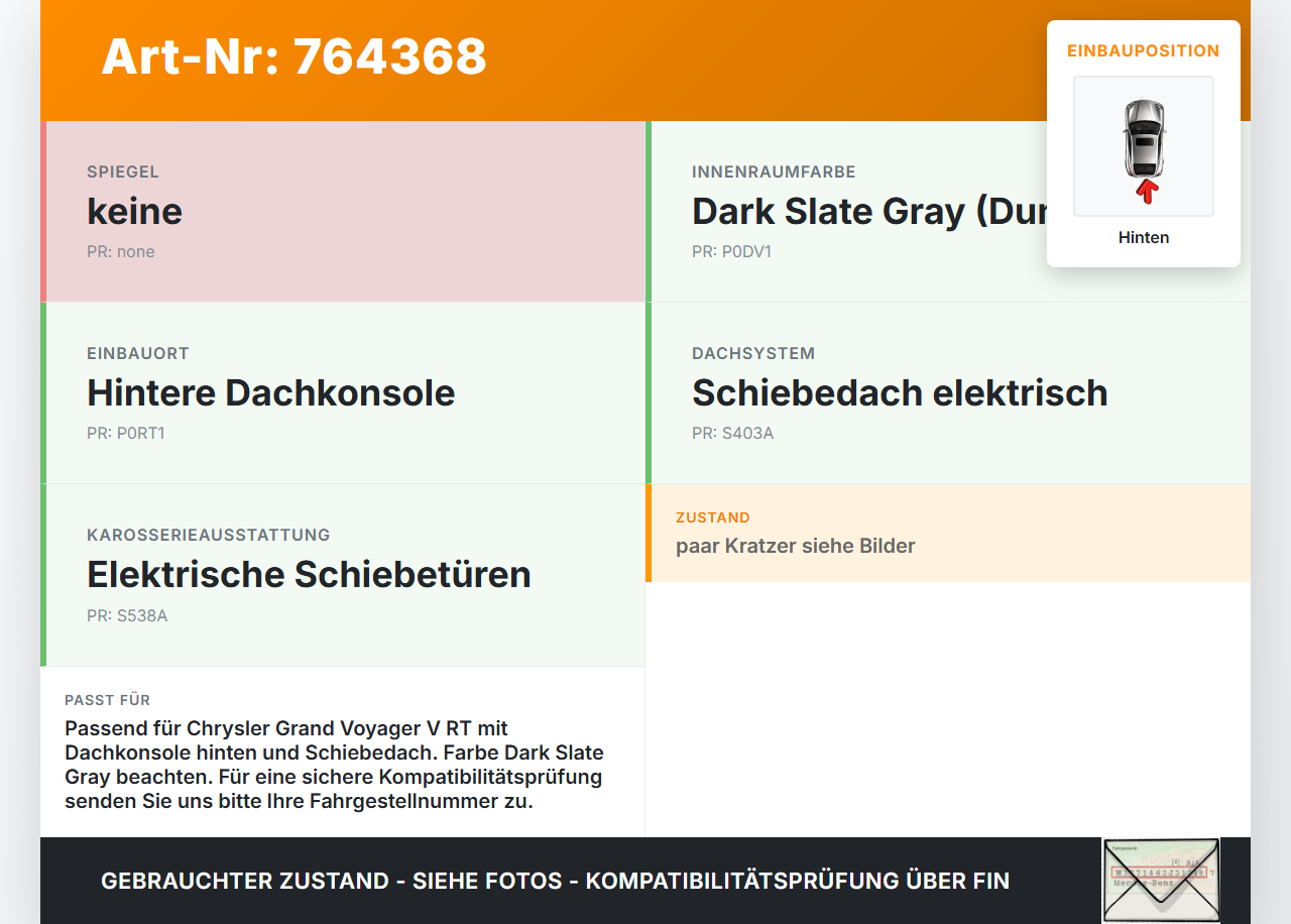 Chrysler Grand Voyager V RT 08-11 Innenleuchte Innenraumleuchte Hinten Dachkonsole Chrysler Grand Voyager V RT... Vorschau 3