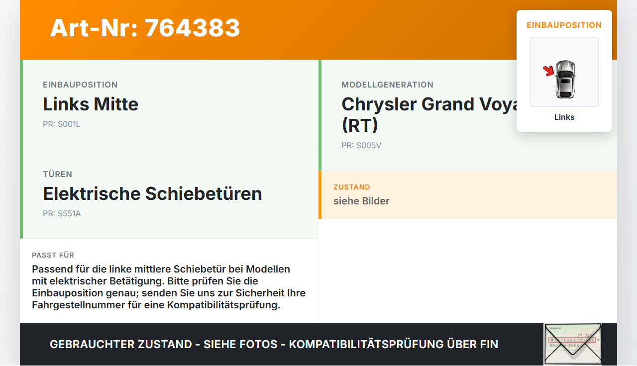 Chrysler Grand Voyager V RT 08-11 Laufschiene Führungsschiene für Schiebetür Links Mitte Chrysler Grand Voyager V... Vorschau 3