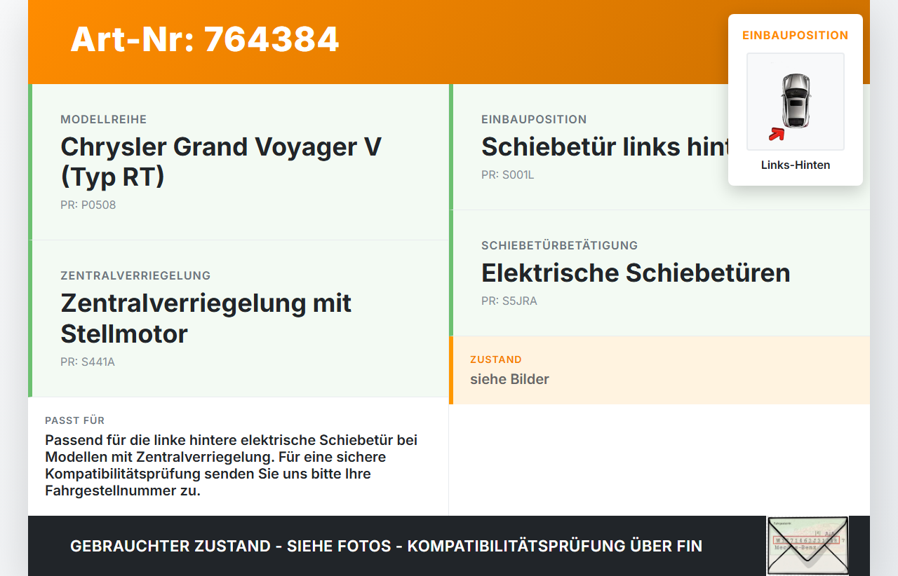 Chrysler Grand Voyager V RT 08-11 Türschloss m. ZV Stellmotor für Schiebetür Links Hinten Chrysler Grand Voyager V... Vorschau 3