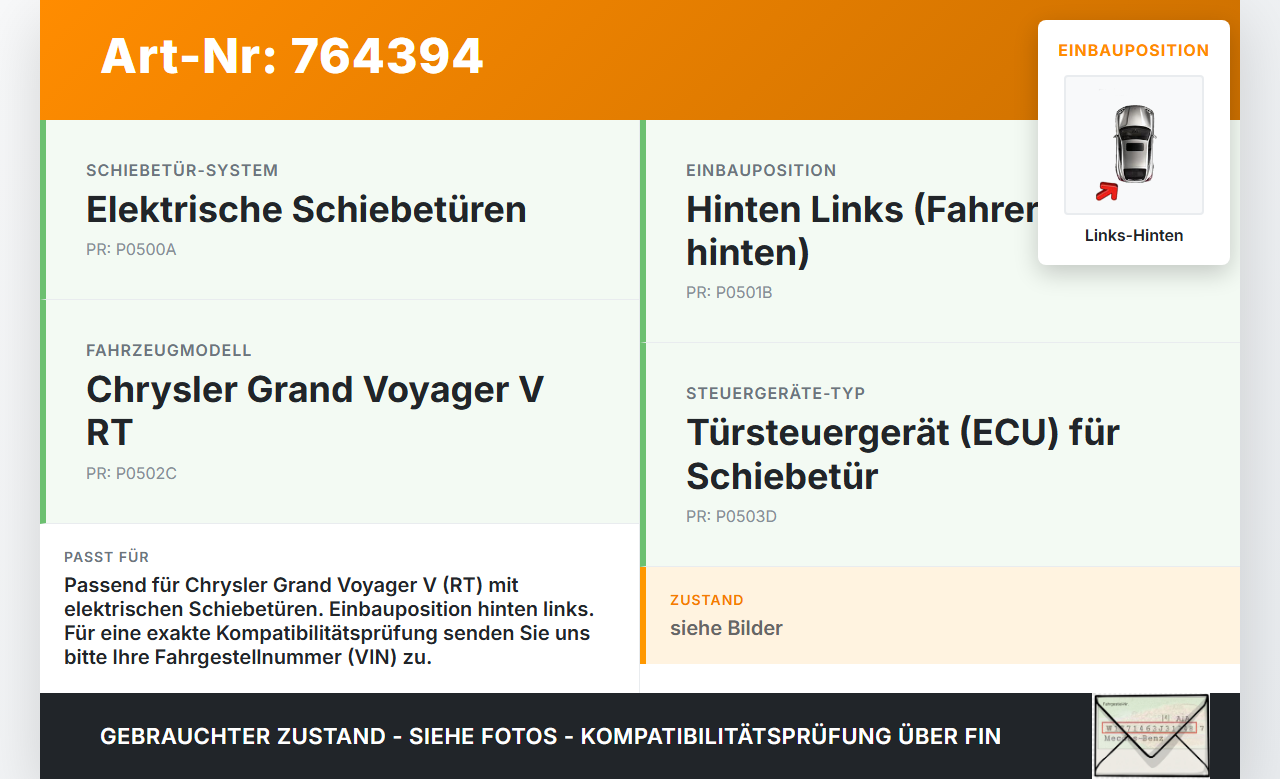 Chrysler Grand Voyager V RT 08-11 Steuergerät ECU Modul SG Türsteuergerät Links Hinten Chrysler Grand Voyager V RT... Vorschau 3