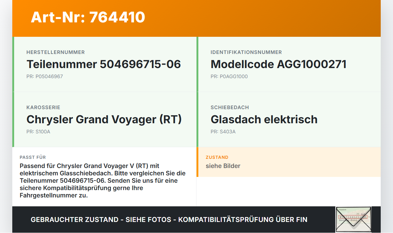 Chrysler Grand Voyager V RT 08-11 Schiebedachmotor Chrysler Grand Voyager V RT 08-11 14.02.2008 AGG1000271... Vorschau 3