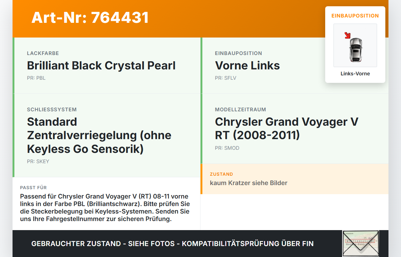Chrysler Grand Voyager V RT 08-11 Türgriff Griff aussen Links Vorne PBL Chrysler Grand Voyager V RT 08-11... Vorschau 3