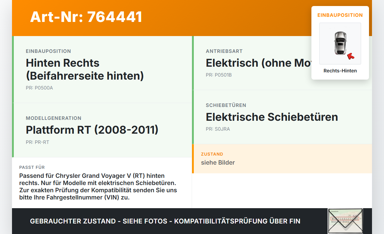 Chrysler Grand Voyager V RT 08-11 Fensterheber o. FH-Motor Hinten Rechts Chrysler Grand Voyager V RT 08-11... Vorschau 3