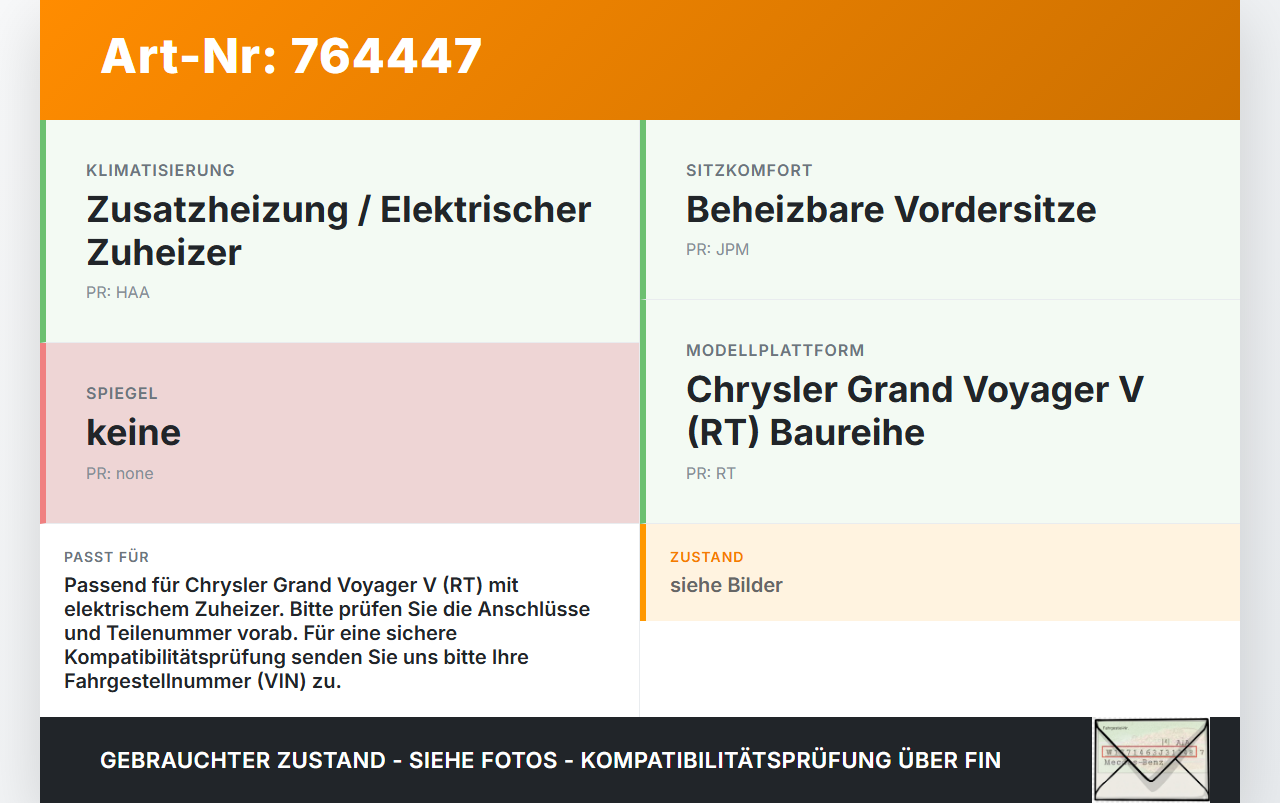 Chrysler Grand Voyager V RT 08-11 Zusatzheizung Zuheizer Heizelement Elektrisch Chrysler Grand Voyager V RT 08-11... Vorschau 3