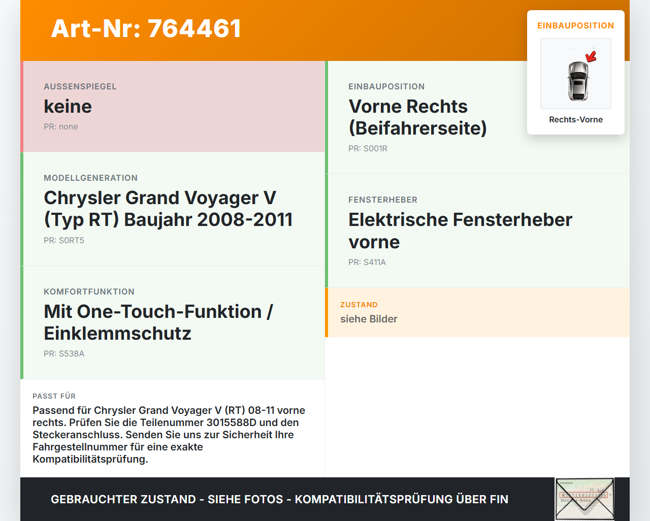 Chrysler Grand Voyager V RT 08-11 Fensterhebermotor Rechts Vorne Chrysler Grand Voyager V RT 08-11 14.02.2008... Vorschau 3