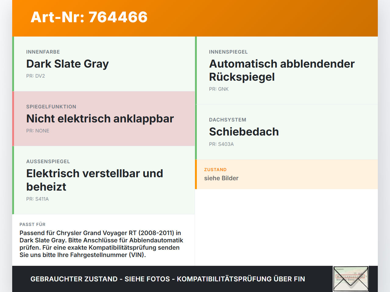 Chrysler Grand Voyager V RT 08-11 Innenspiegel Rückspiegel Spiegel Innen Chrysler Grand Voyager V RT 08-11... Vorschau 3