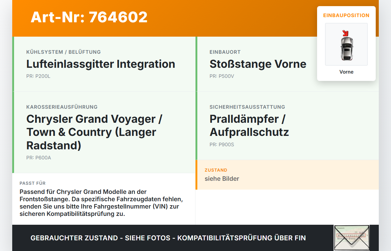 Chrysler Grand Voyager V RT 08-11 Träger Pralldämpfer für Stoßstange Vorne Lufteinlassgitter Chrysler Grand Voyager... Vorschau 3