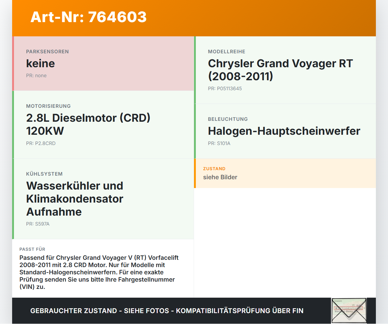 Chrysler Grand Voyager V RT 08-11 CRD 2,8 120KW Frontmaske Träger Chrysler Grand Voyager V RT 08-11 14.02.2008... Vorschau 3