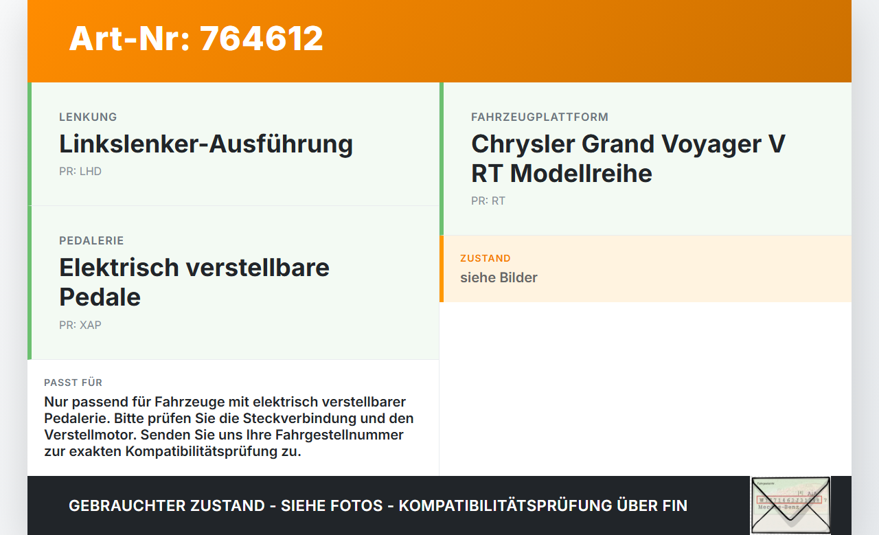 Chrysler Grand Voyager V RT 08-11 Bremspedal Pedal Elektrisch Verstellbar Chrysler Grand Voyager V RT 08-11... Vorschau 3