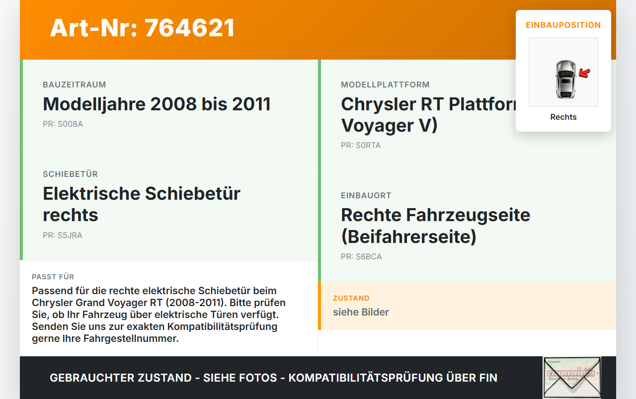 Chrysler Grand Voyager V RT 08-11 Laufschiene für Schiebetür Rechts Chrysler Grand Voyager V RT 08-11 14.02.2008... Vorschau 3