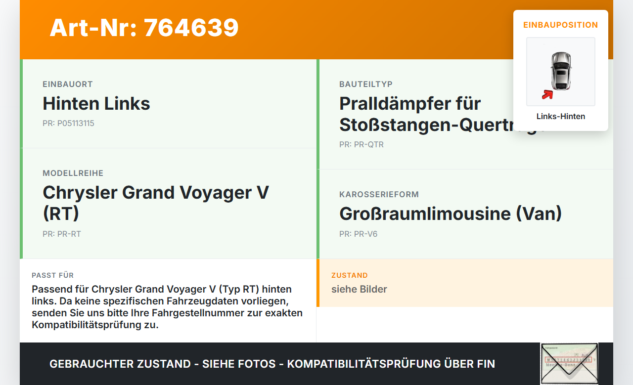 Chrysler Grand Voyager V RT 08-11 Pralldämpfer für Stoßstange Querträger Hinten Links Chrysler Grand Voyager V RT... Vorschau 3