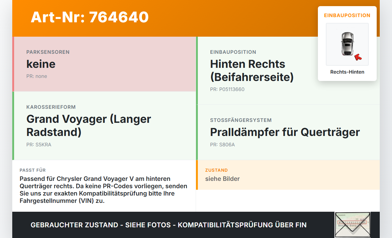 Chrysler Grand Voyager V RT 08-11 Pralldämpfer für Stoßstange Querträger Hinten Rechts Chrysler Grand Voyager V RT... Vorschau 3