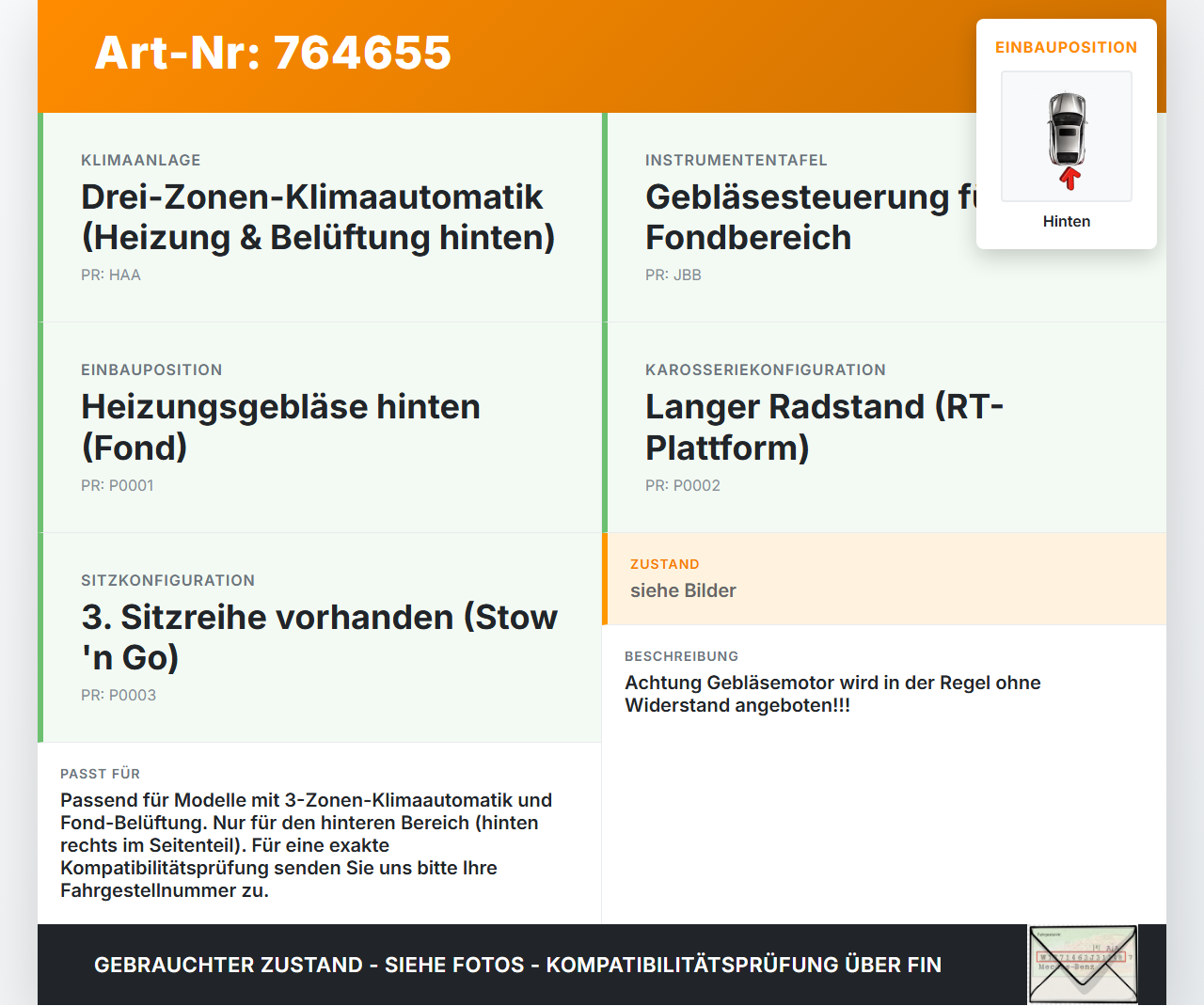 Chrysler Grand Voyager V RT 08-11 Gebläsemotor Lüftermotor Heizungsgebläse Hinten Chrysler Grand Voyager V RT 08-11... Vorschau 3
