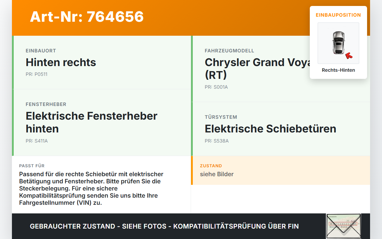 Chrysler Grand Voyager V RT 08-11 Kabelbaum Leitungssatz für Tür und Fensterheber Hinten Rechts Chrysler Grand... Vorschau 3