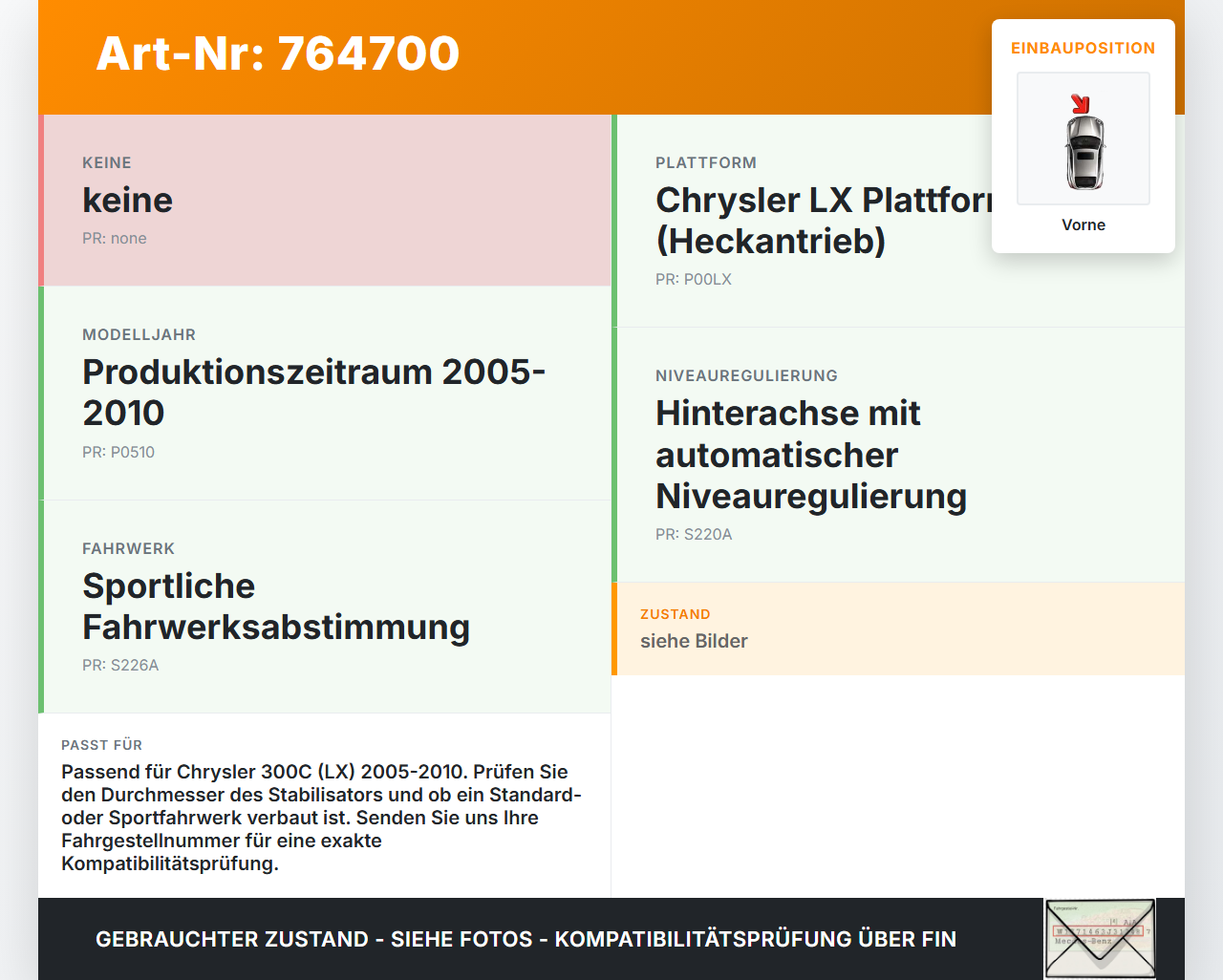 Chrysler 300C LX 05-10 Stabilisator Stabi Vorne Chrysler 300C LX 05-10 31.03.2006 gebraucht Vorschau 3
