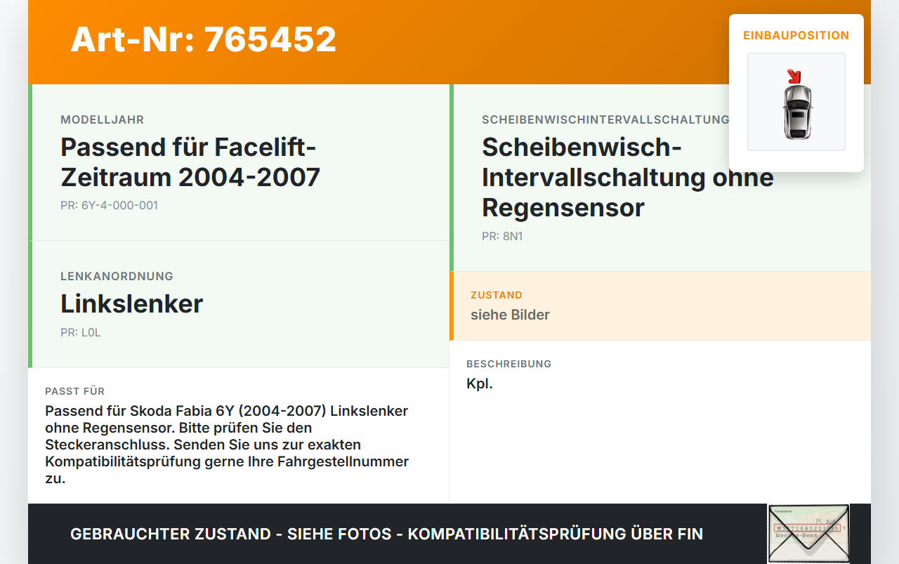 Skoda Fabia 6Y 04-07 Scheibenwischermotor Wischermotor m. Gestänge Vo. Skoda Fabia 6Y 04-07 04.05.2004 601955119A... Vorschau 3