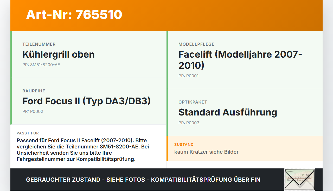 Ford Focus II DA 07-10 Frontgrill Kühlergrill Grill F3 Ford Focus II DA 07-10 03.02.2009 8M51-8200-AF 8200-AE... Vorschau 3