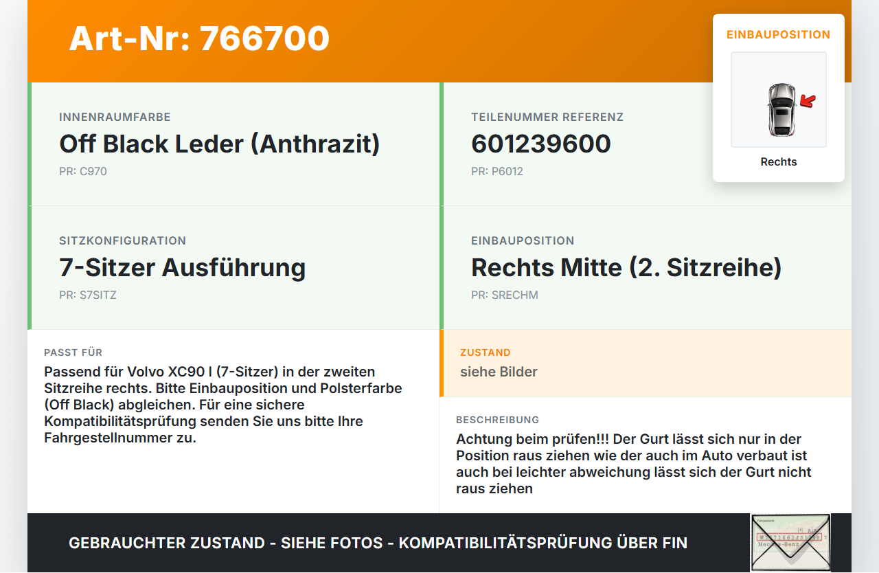 Volvo XC90 I 02-06 Kombi Gurt Sicherheitsgurt Rechts Mitte Volvo XC90 I 02-06 04.07.2006 601239600 gebraucht Vorschau 3