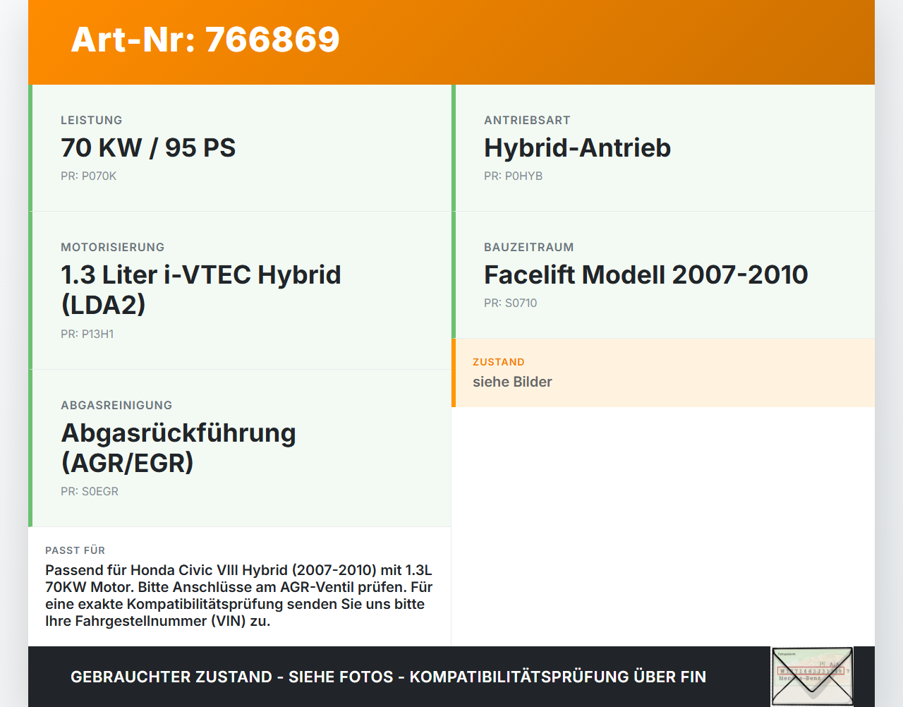 Honda Civic VIII Hybrid 07-10 1,3 70KW LDA2 Abgasrückführventil EGR AGR Ventil Honda Civic VIII Hybrid 07-10... Vorschau 3
