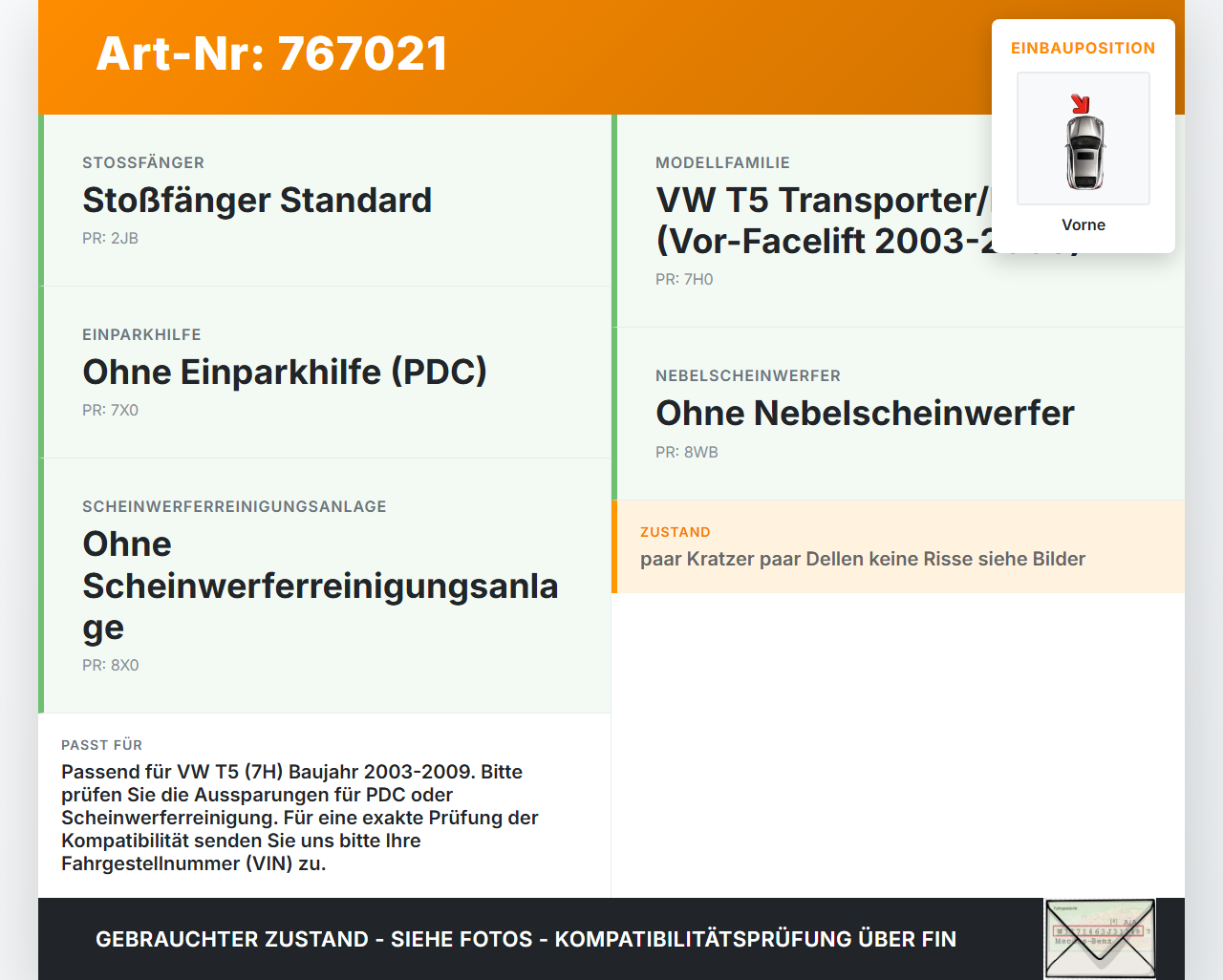 VW T5 7H 03-09 Stoßstange Stoßfänger Frontschürze Vorne VW T5 7H 03-09 13.07.2006 7H0807101 gebraucht Vorschau 3