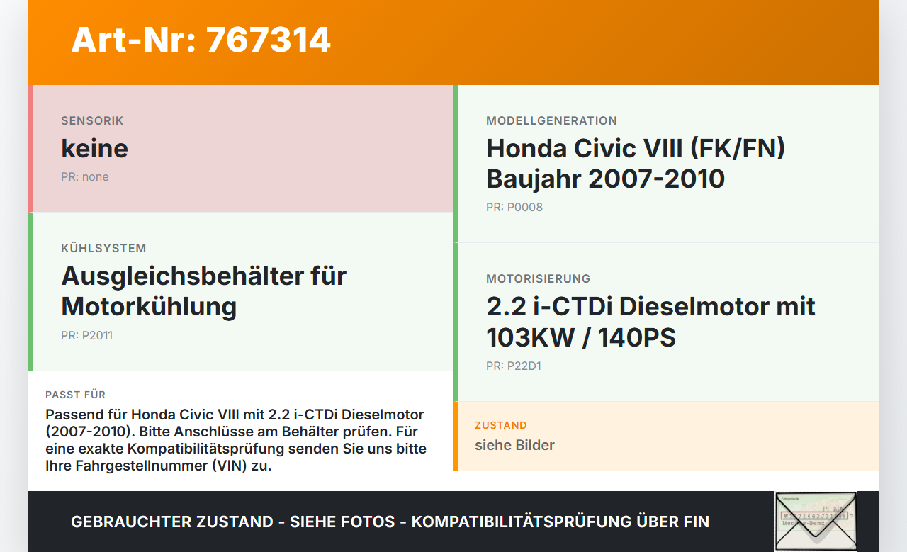 Honda Civic VIII 07-10 i-CTDi 2,2 103KW Ausgleichsbehälter für Kühlmittel Honda Civic VIII 07-10 31.01.2008 gebraucht Vorschau 3
