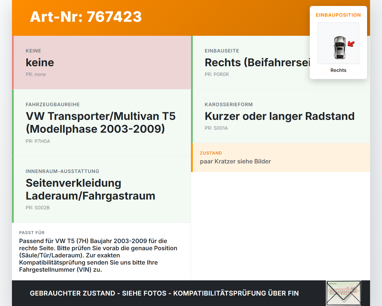 VW T5 7H 03-09 Blende Seitenblende Abdeckung Rechts VW T5 7H 03-09 13.07.2006 gebraucht Vorschau 3