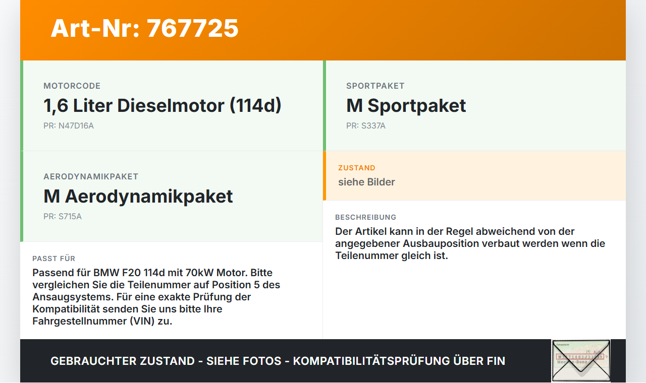 BMW 1er 114d F20 11-15 1,4d 70KW Ladeluftschlauch Pos.5 BMW 1er 114d F20 11-15 21.04.2015 gebraucht Vorschau 3