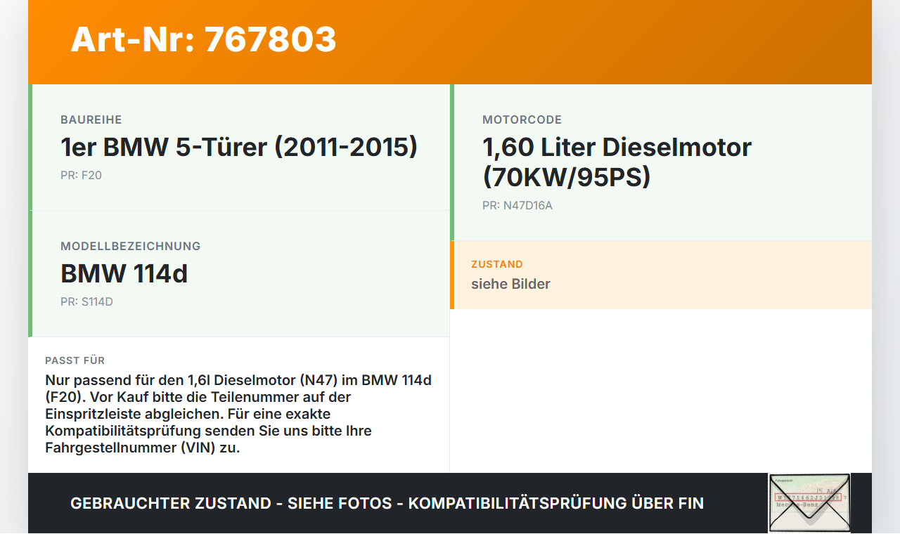 BMW 1er 114d F20 11-15 1,4d 70KW Einspritzleiste Düsenstock für Einspritzanlage BMW 1er 114d F20 11-15 21.04.2015... Vorschau 3