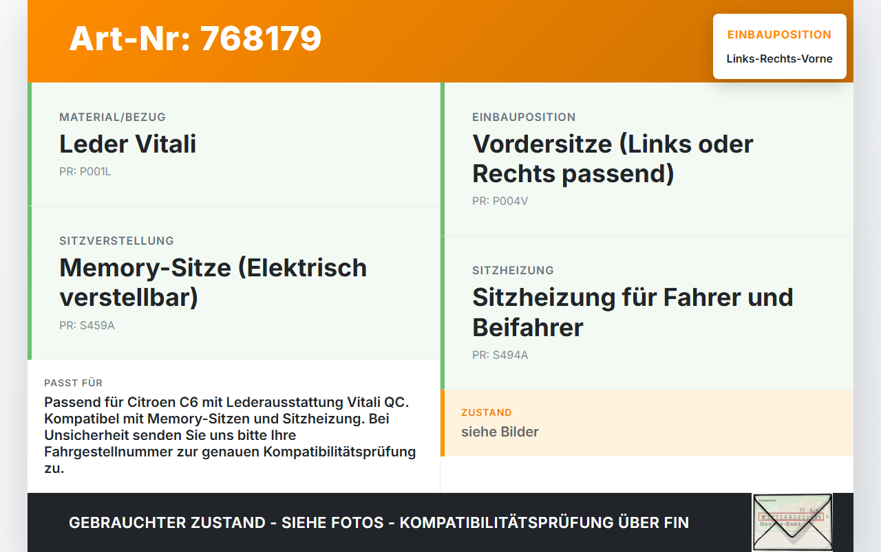Citroen C6 05-11 Leder Kopfstütze für Fahrer Sitz Rechts oder Links Vorne Citroen C6 05-11 01.01.2006 gebraucht Vorschau 3