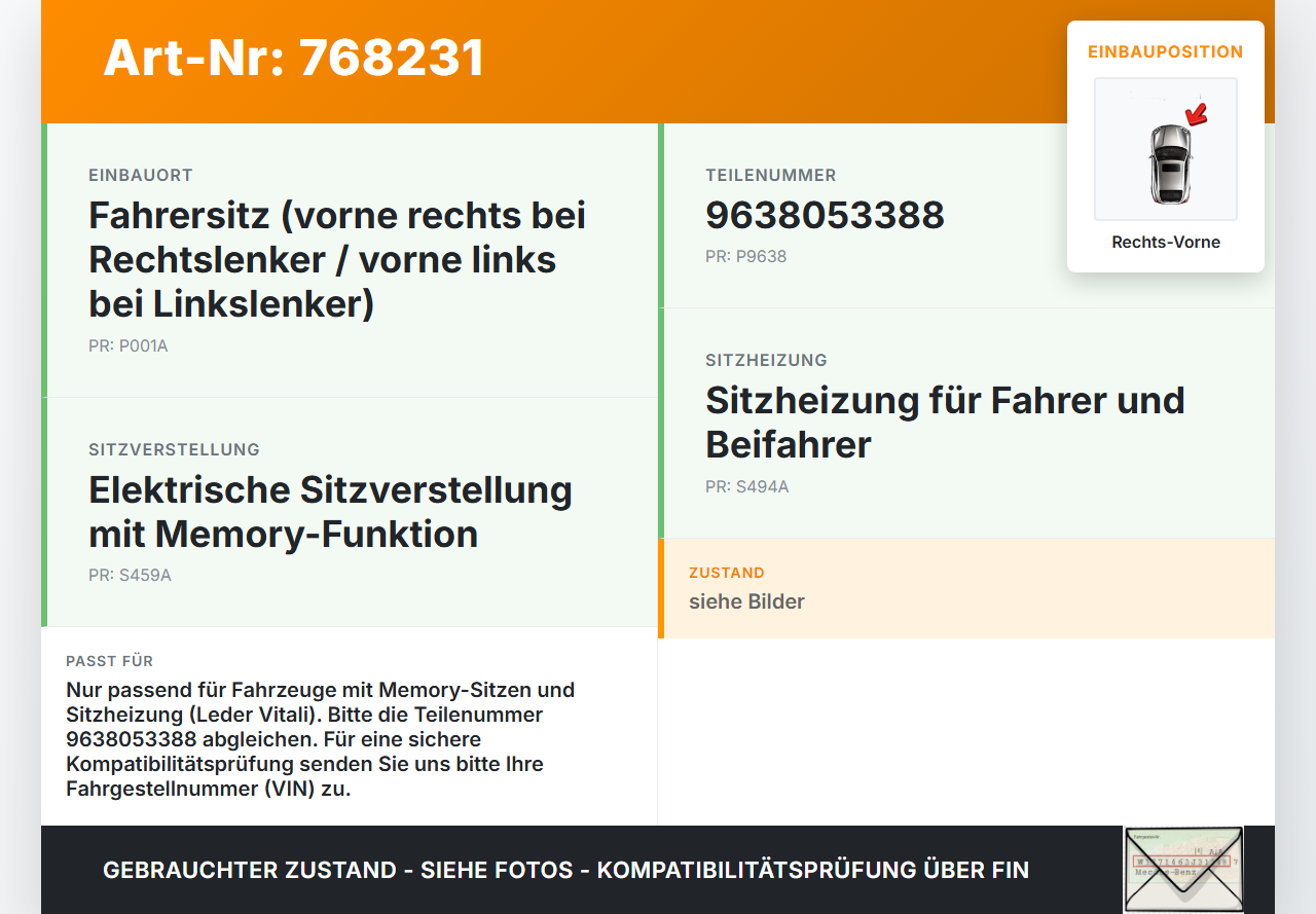 Citroen C6 05-11 SG Steuergerät f. Sitz Fahrersitzkontrolle Rechts Vorne Citroen C6 05-11 01.01.2006 9638053388... Vorschau 3