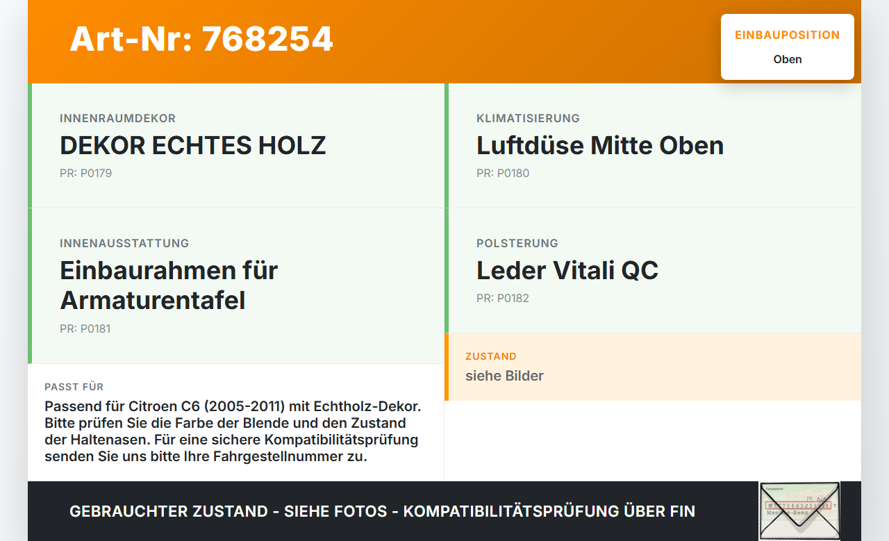Citroen C6 05-11 Luftdusche Luftdüse Mitte Oben Einbaurahmen Citroen C6 05-11 01.01.2006 gebraucht Vorschau 3