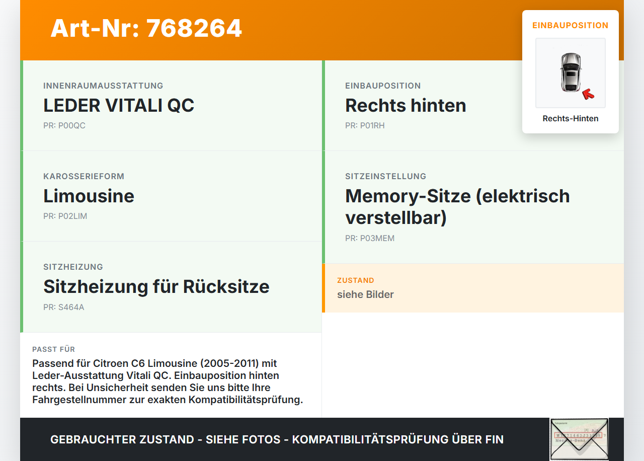 Citroen C6 05-11 Lim Gurtschloss Rechts Hinten Citroen C6 05-11 01.01.2006 gebraucht Vorschau 3