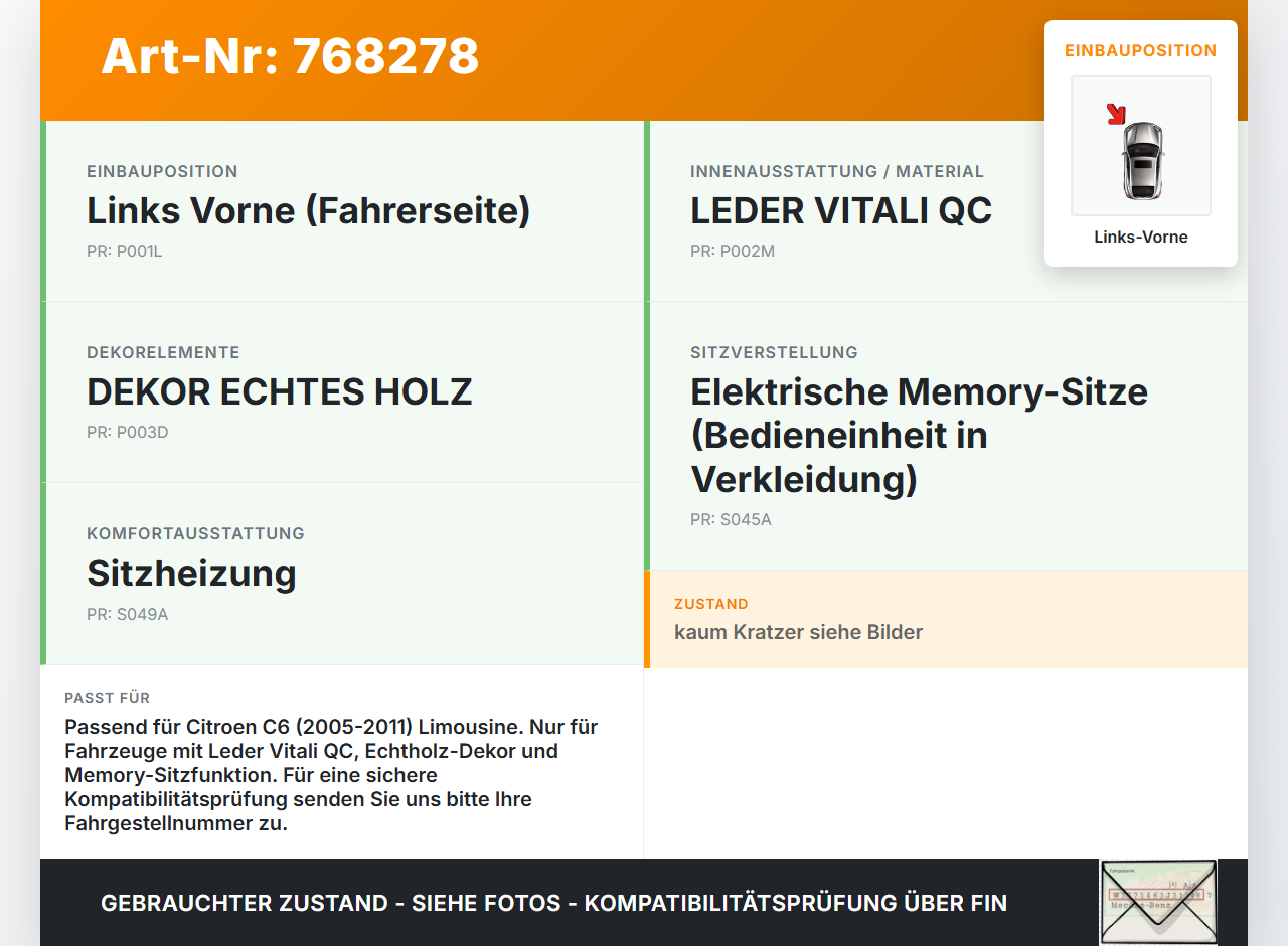Citroen C6 05-11 Lim Türverkleidung Türpappe Links Vorne Citroen C6 05-11 01.01.2006 gebraucht Vorschau 3