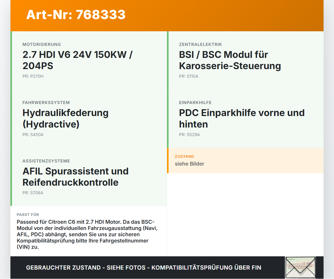 Citroen C6 05-11 HDI 2,7 150KW BSC Modul Steuergerät Zentralelektrik Citroen C6 05-11 01.01.2006 9656148180... Vorschau 3