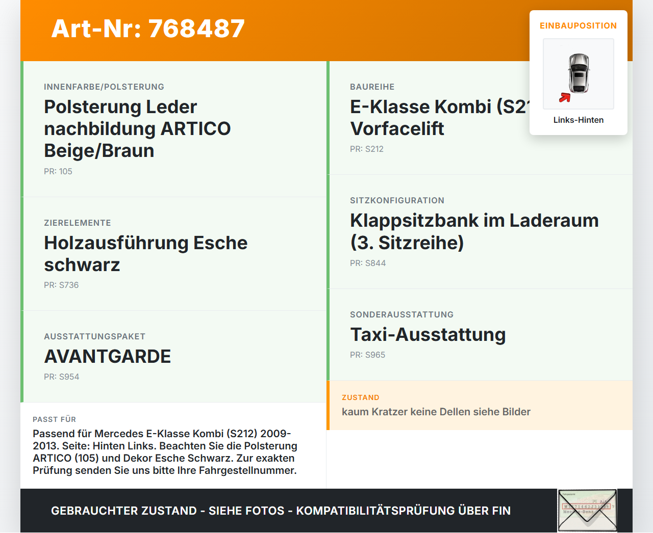 Mercedes W212 S212 E200 09-13 Kombi Türverkleidung Türpappe Links Hinten Mercedes W212 S212 E200 09-13 13.09.2011... Vorschau 3