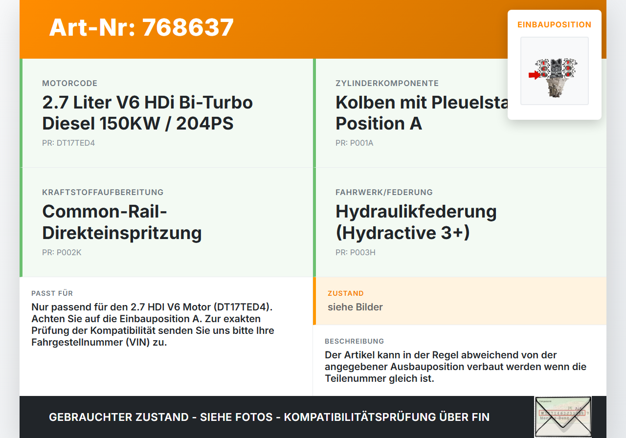 Citroen C6 05-11 HDI 2,7 150KW DT17TED4 Kolben mit Pleuel Pos A Citroen C6 05-11 01.01.2006 gebraucht Vorschau 3