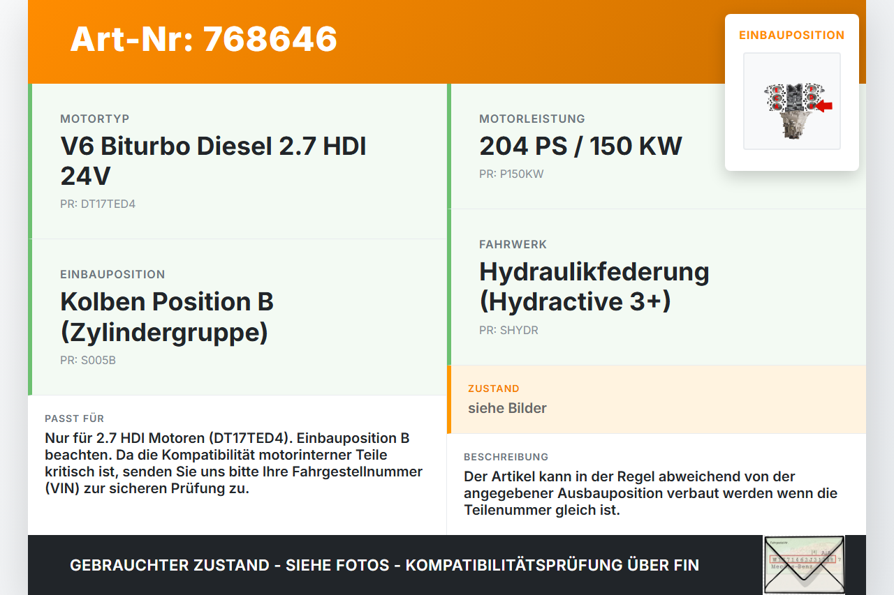 Citroen C6 05-11 HDI 2,7 150KW DT17TED4 Kolben mit Pleuel Pos B Citroen C6 05-11 01.01.2006 gebraucht Vorschau 3
