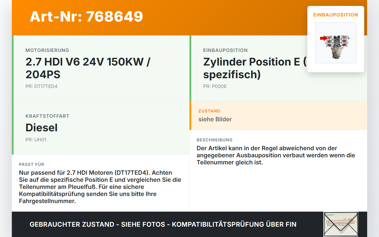 Citroen C6 05-11 HDI 2,7 150KW DT17TED4 Kolben mit Pleuel Pos E Citroen C6 05-11 01.01.2006 gebraucht Vorschau 3