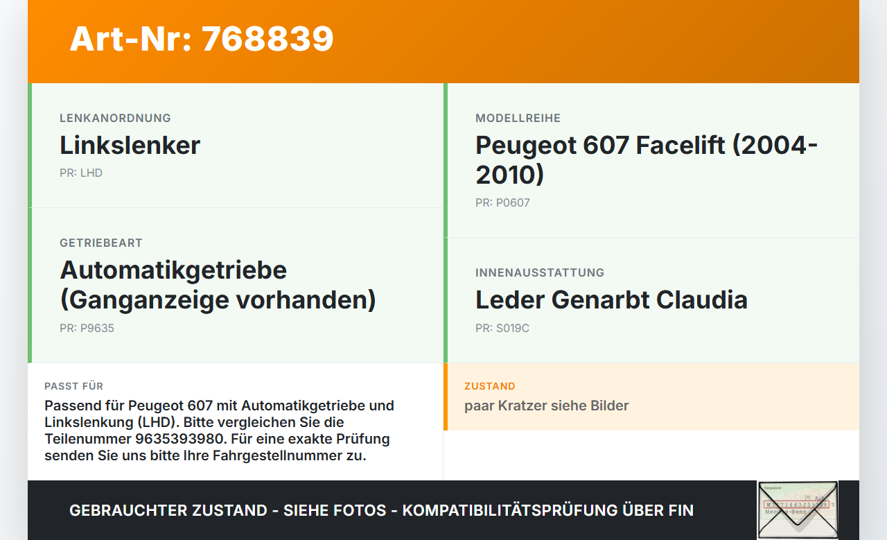 Peugeot 607 04-10 Blende für Schaltkulisse Ganganzeige Peugeot 607 04-10 18.08.2006 9635393980 gebraucht Vorschau 3