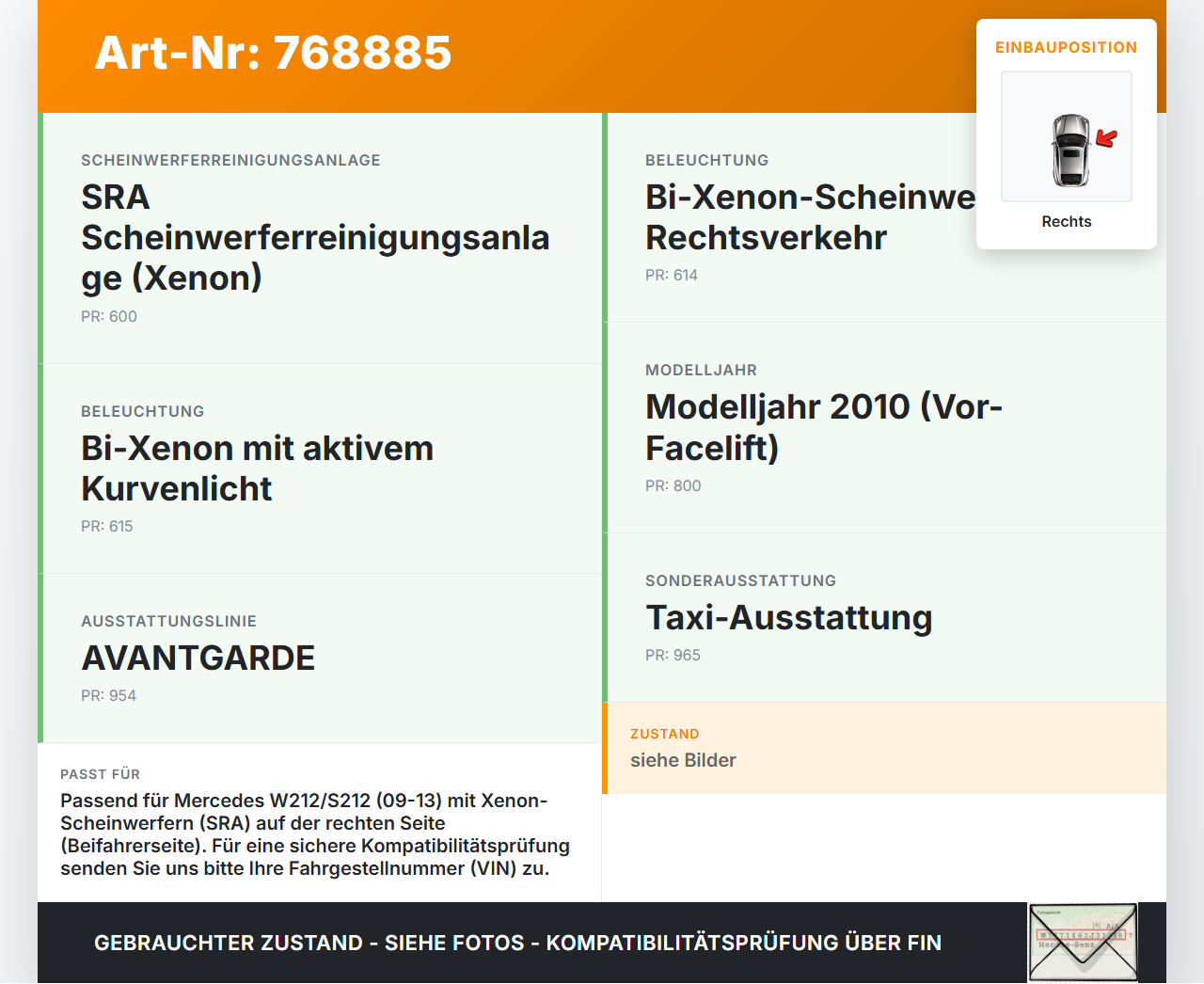 Mercedes W212 S212 E200 09-13 Waschdüse für Scheinwerfer Rechts Mercedes W212 S212 E200 09-13 13.09.2011 gebraucht Vorschau 3
