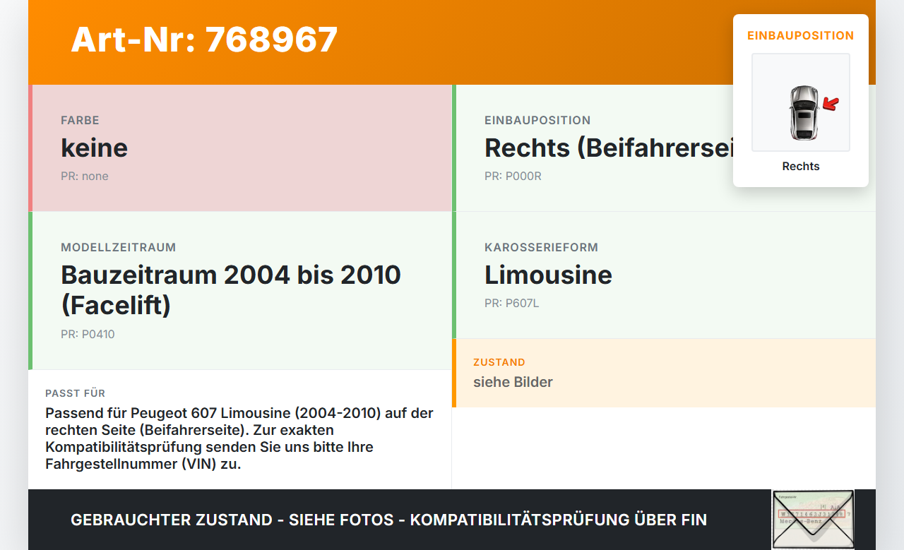 Peugeot 607 04-10 Lim Scharnier für Motorhaube Motorhaubenscharnier Rechts Peugeot 607 04-10 18.08.2006 gebraucht Vorschau 3