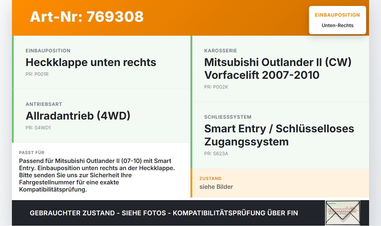 Mitsubishi Outlander CW II 07-10 Schloss f. Heckklappe Heckklappenschloss Verriegelung Unten Rechts Mitsubishi... Vorschau 3
