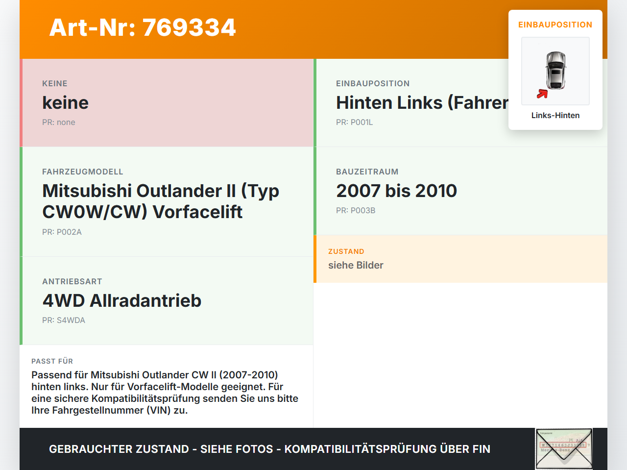 Mitsubishi Outlander CW II 07-10 Halter Träger Aufnahme Führung für Stoßstange Links Hinten Mitsubishi Outlander CW... Vorschau 3