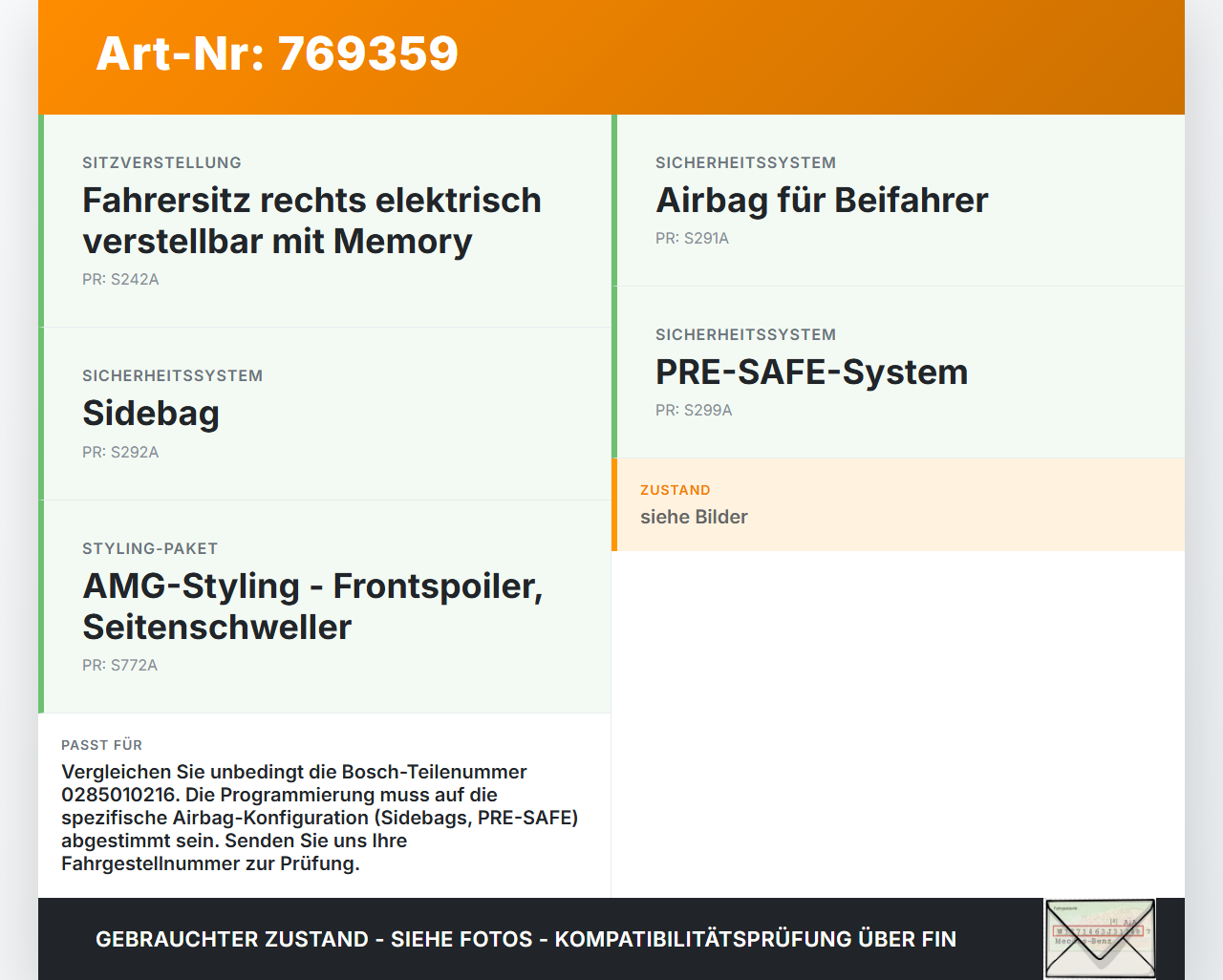 Mercedes W251 R300 07-10 Airbag Steuergerät Airbagsteuergerät Mercedes W251 R300 07-10 03.07.2008 0285010216... Vorschau 3