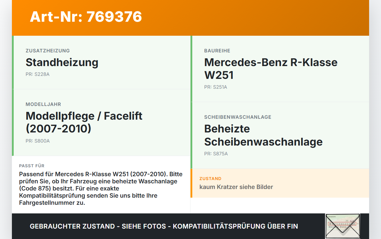 Mercedes W251 R300 07-10 Waschdüsen für Windschutzscheibe WS Lufteinlassgitter Mercedes W251 R300 07-10 03.07.2008... Vorschau 3