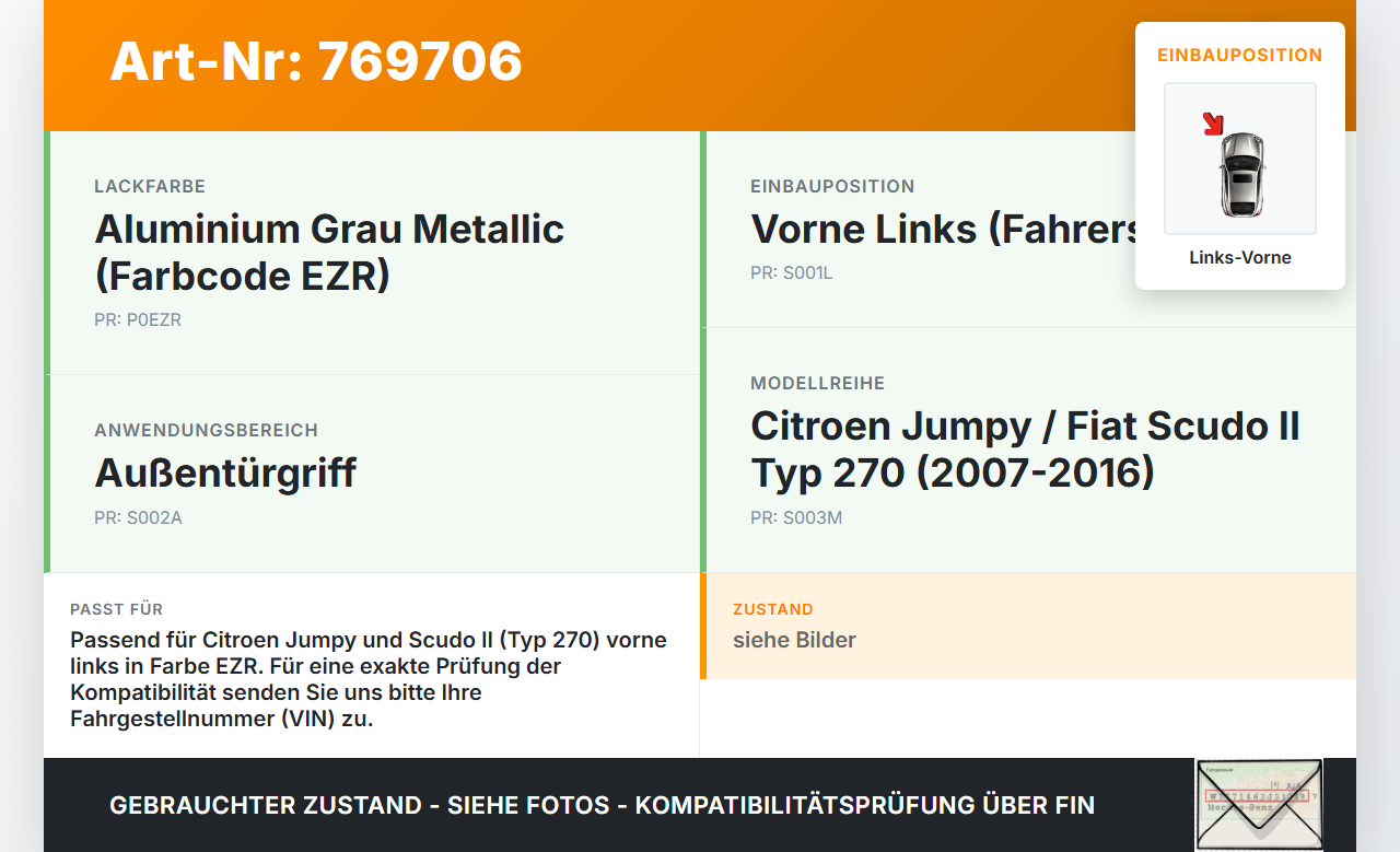 Citroen Jumpy Scudo II 270 07-16 Türgriff Griff aussen Links Vorne EZR Citroen Jumpy Scudo II 270 07-16 27.05.2015... Vorschau 3