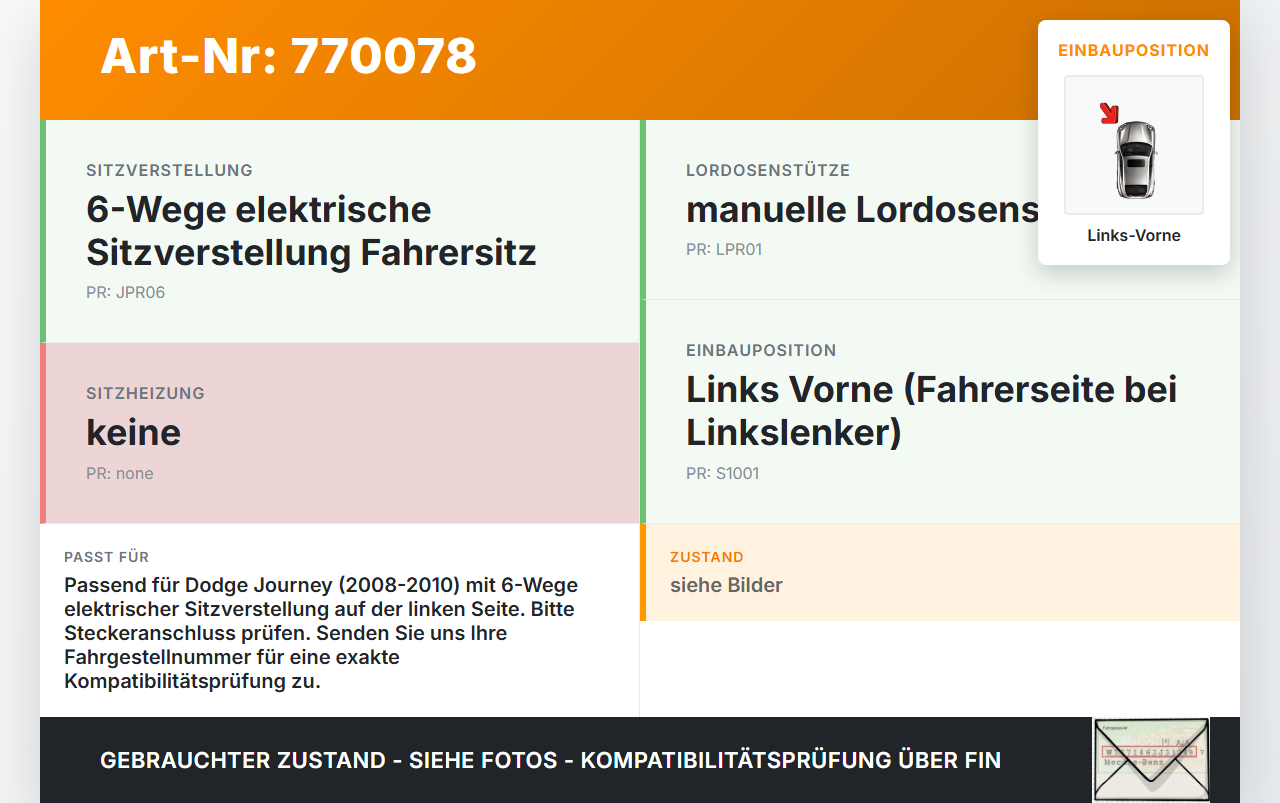 Dodge Journey 08-10 Stellmotor für Elektr. Sitzverstellung Links Vorne Dodge Journey 08-10 26.02.2009 984688-102... Vorschau 3